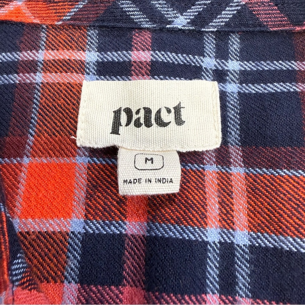 Pact Organic Cotton Plaid Flannel Shirt Womens Medium Blue Red - Picture 2 of 13